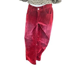SHEIN Sz 26 Red Velvet Jeans Wide Leg 5-Pocket Christmas Glam Whimsigoth Event